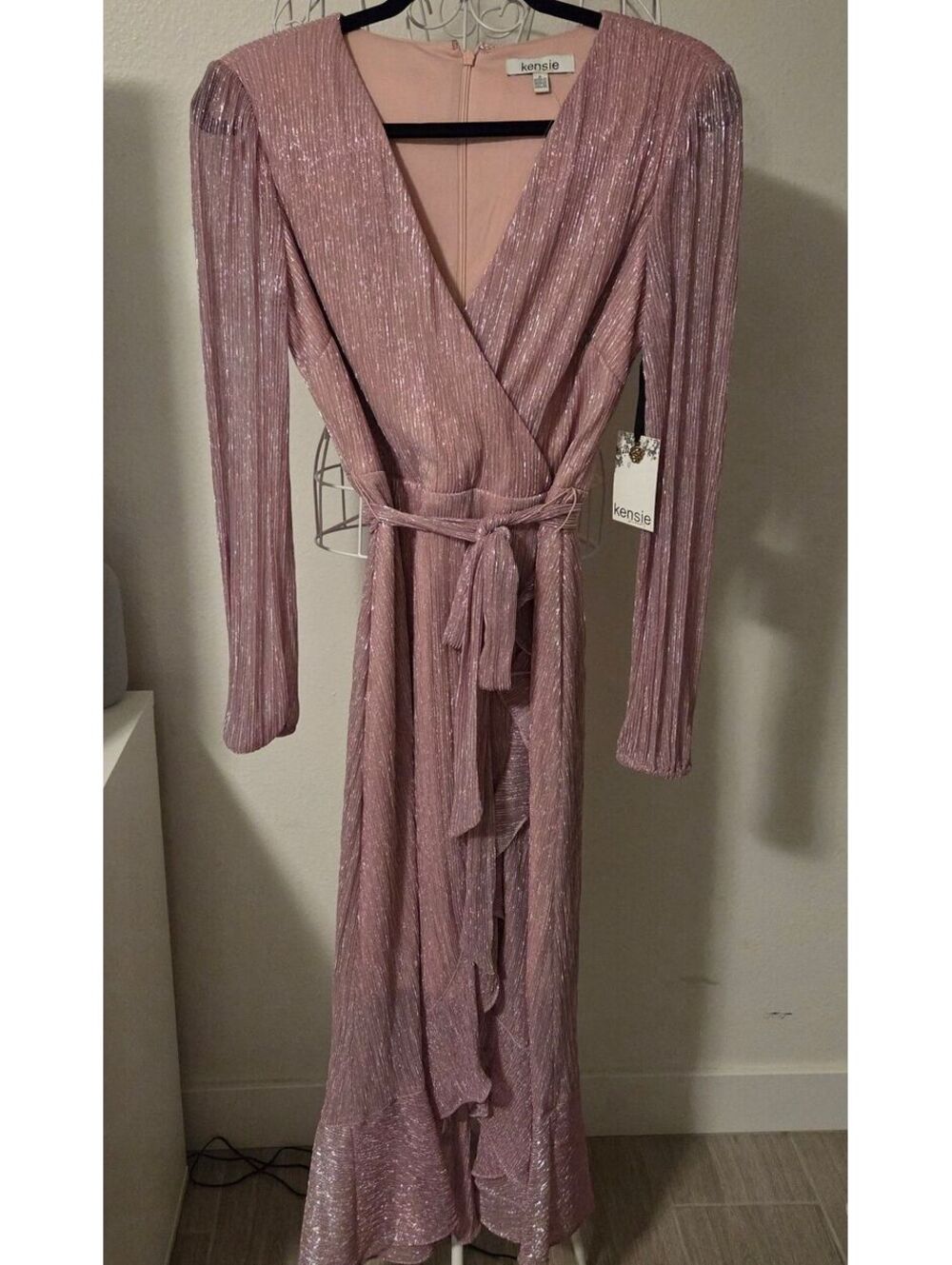 Kensie Pink Metallic Wrap Maxi Dress Size 2 NWT
